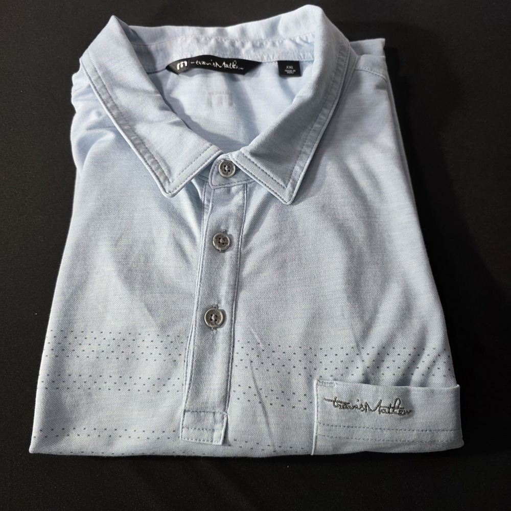 Travis Mathew Polo‎ Shirt Mens XXL Golf Performance Stretch Lt. Blue. Mojave